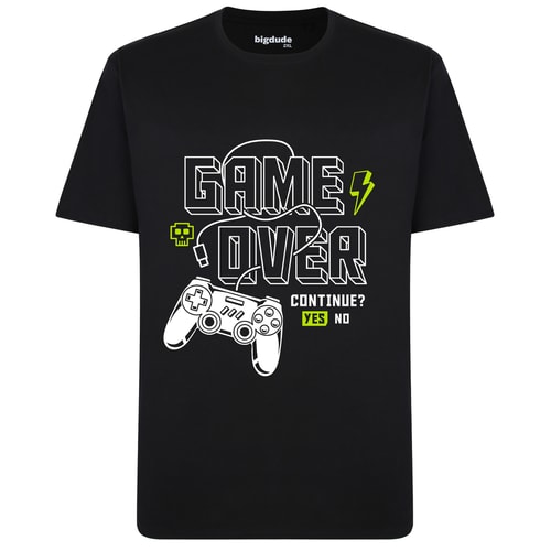 Bigdude Game Over Print T-Shirt Tall Black